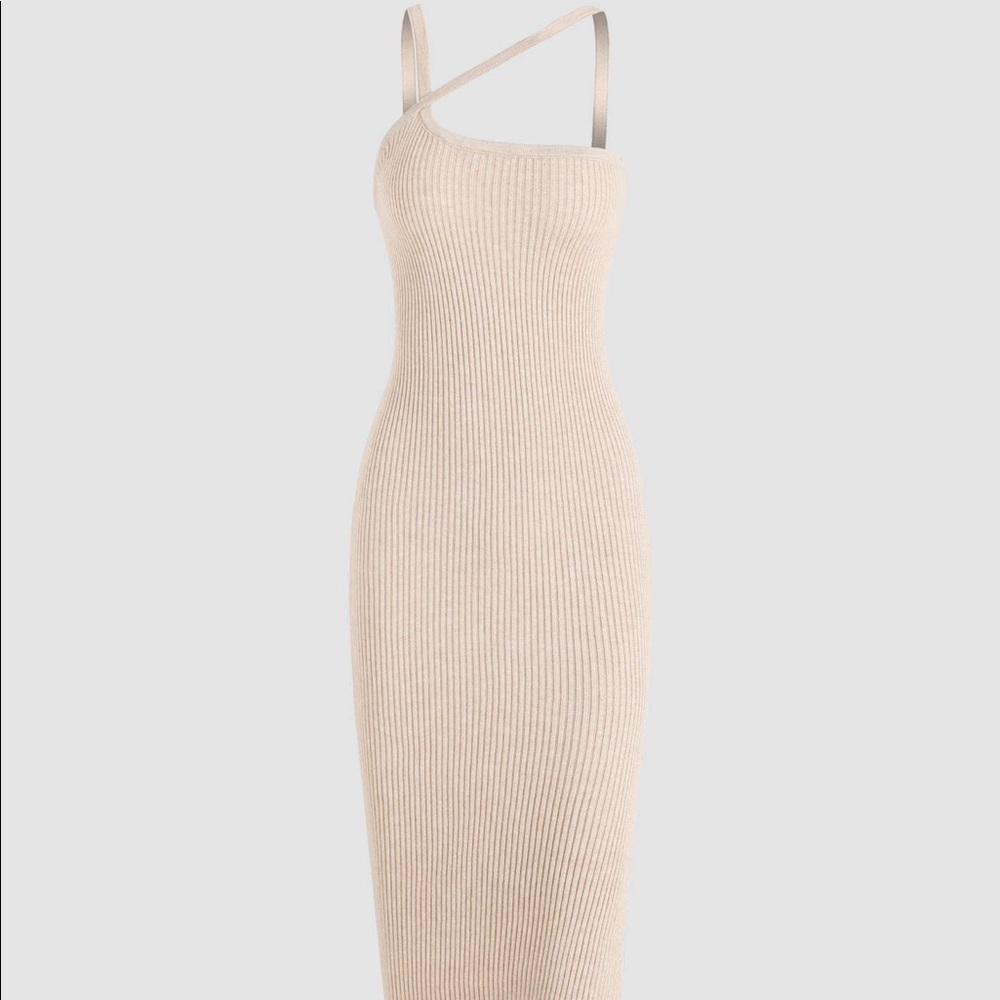 Cider Solid Rib Knit Slit Maxi Dress M